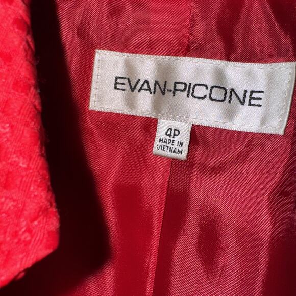 Evan Picone Red Blazer Womens 4P Open Front Lined Jacket Holidays Black Buttons - Picture 3 of 8